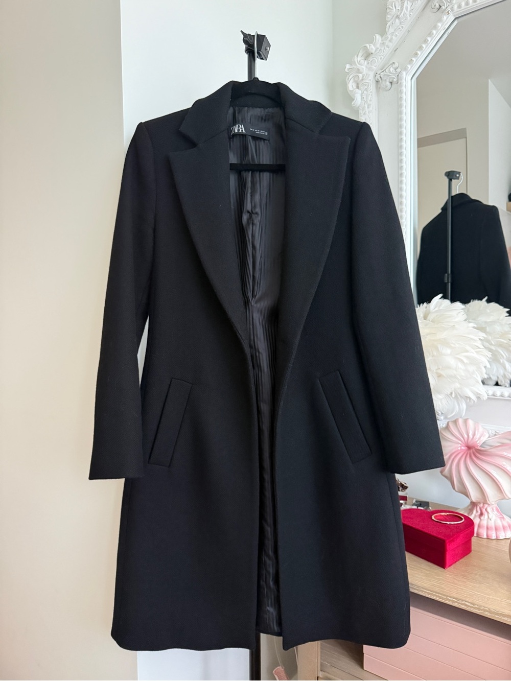 ZARA Black Single-Breasted Wool Trench Coat